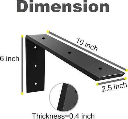WINKER Countertop Support Bracket 4 Pack Heavy Duty 3/8" Thick Hidden L Shelf Bracket 10" x 6" x 2.5" Metal Corbels for Quartz/Granite/Wood/Concrete/Laminate Countertops, Black