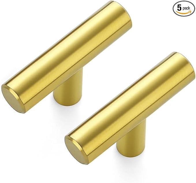 JOY DECOR 5 Pack Cabinet Knobs, 2in Gold Kitchen Cabinet Handles, Single Hole Drawer Knobs for Dresser