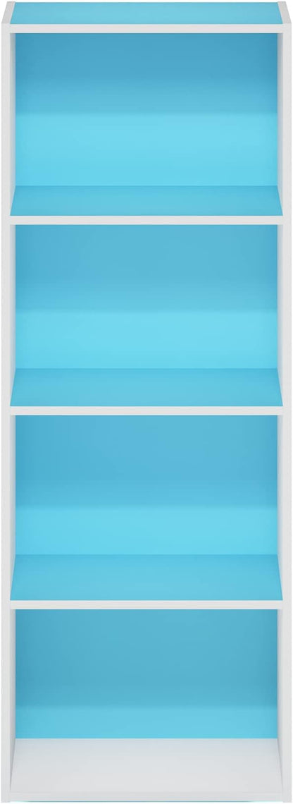 Furinno Luder Bookcase / Book / Storage, 4-Tier, Light Blue/White