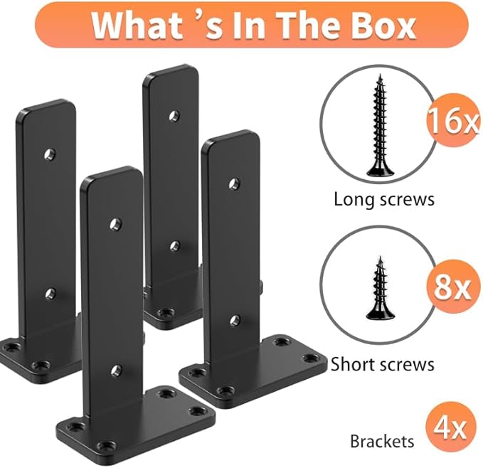 Floating Shelf Brackets Upgraded,4 inch, Black Heavy Duty Iron Shelf Brackets, Industrial Modern Floating Shelf Support for Wall Mount Shelves,Wide Brackets ,4 Pack, Support DIY(5mm Thickening Type).