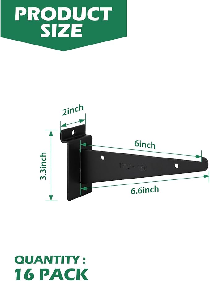 6 Inch Slatwall Shelf Bracket, Slatwall Accessories, Heavy Duty Slat Wall Shelf Bracket with Lip for Garage and Retail Display(16PC )