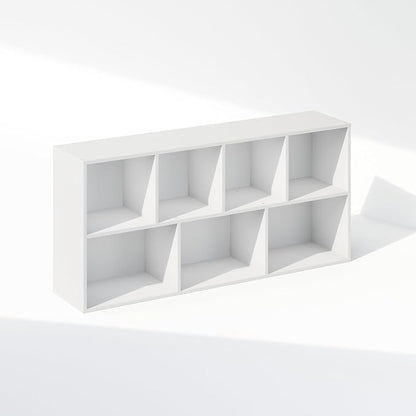 Furinno Reed Closet Organizers and Storage, 7-Cube Closet Organizer, Open Shelf Closet Storage, for Wardrobe, Bedroom, Living Room, White