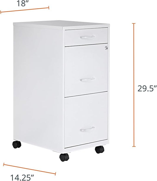 Lorell LYS SOHO Box/File/File Mobile White File Cabinet, 3 Drawer, 26.5 x 14.3 x 18 in