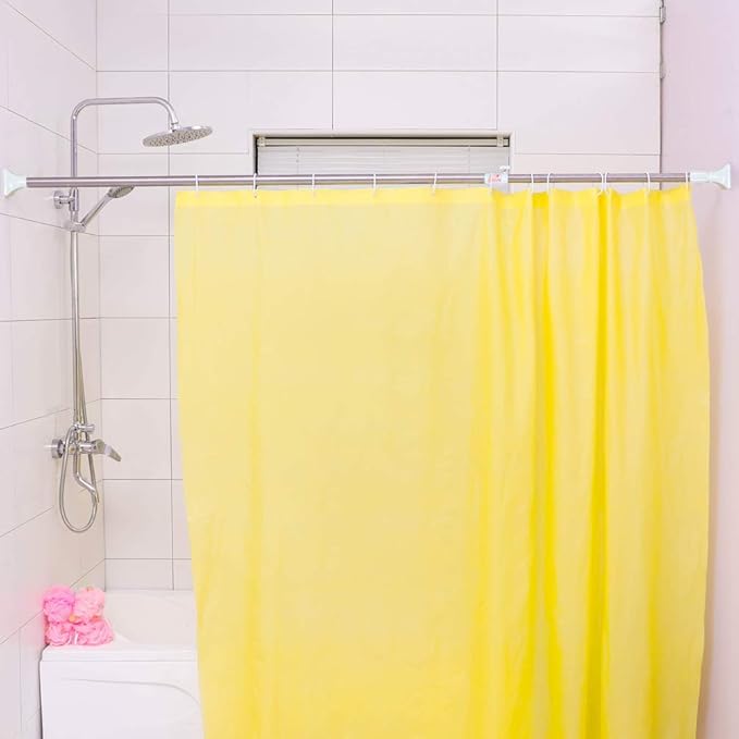 BAOYOUNI Adjustable Shower Curtain Tension Rod Square Head Decorative Straight Expandable Shower Curtain Rail Pole Bar Clothes Hanger, Ivory, 45-66.9 Inches Inches