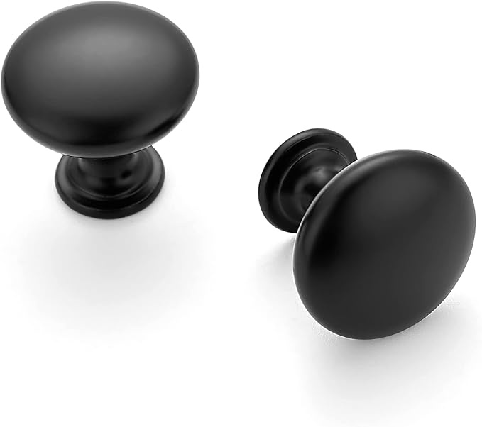 Ravinte 25 Pack Matte Black Round Zinc Cabinet Knobs for Kitchen Bathroom Closet Dresser Cabinets
