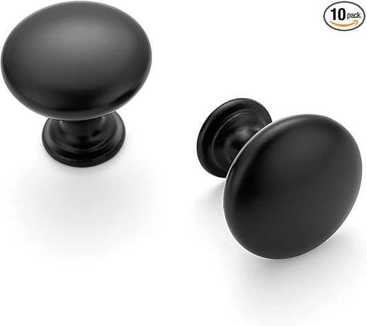 Ravinte 10 Pack Matte Black Round Zinc Cabinet Knobs for Kitchen Bathroom Closet Dresser Cabinets
