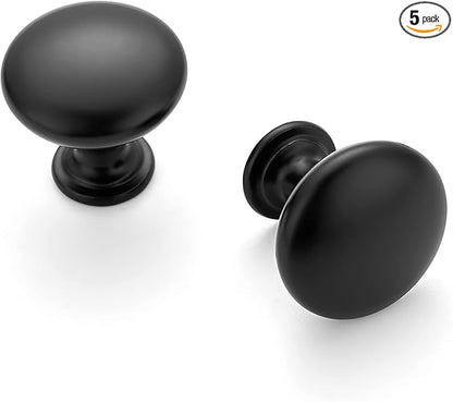 Ravinte 5 Pack Matte Black Round Zinc Cabinet Knobs for Kitchen Bathroom Closet Dresser Cabinets