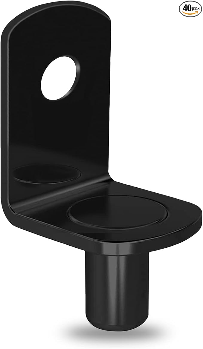 Shelf Support Pegs, 40 Pcs L-Shaped Black Steel Cabinet Shelf Brackets with Hole, 5mm Diameter, for Bookcase, Kitchen, Closet Shelves