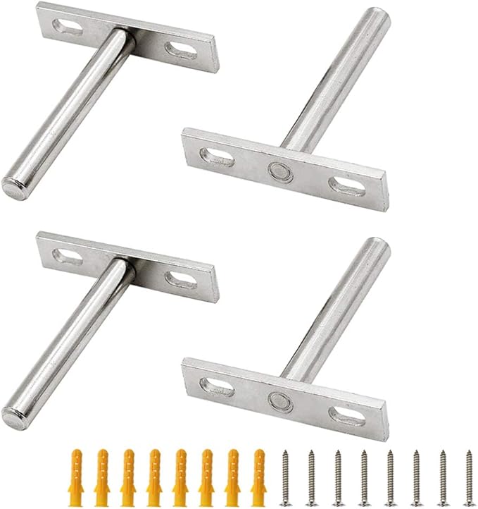 Luomorgo 4 Pcs 3 Inch Floating Shelf Bracket Blind Shelf Bracket Hidden Brackets for Floating Wood Shelves - Screws and Wall Plugs Included