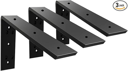WINKER Countertop Support Bracket 3 Pack Heavy Duty 3/8" Thick Hidden L Shelf Bracket 10" x 6" x 2.5" Metal Corbels for Quartz/Granite/Wood/Concrete/Laminate Countertops, Black