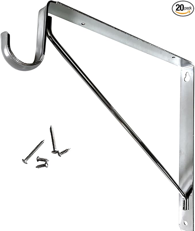 Welded HEAVY DUTY Closet Rod & Shelf Support Bracket | Chrome | 20 Pack