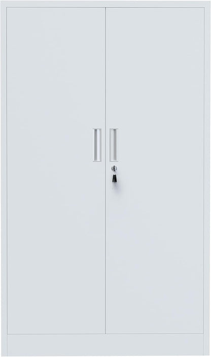 Metal Storage Cabinet with Locking Doors and Adjustable Shelves, 53.5-Inch Tall Lockable Storage Cabinets for Home Office Garage Kitchen Pantry (White)