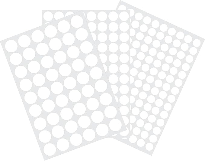 3 Sheets 290 Pcs Screw Hole Cover Stickers, 12 mm/15 mm/21 mm White Screw Covers Self-Adhesive Caps Wood Stickers for Furniture (White)