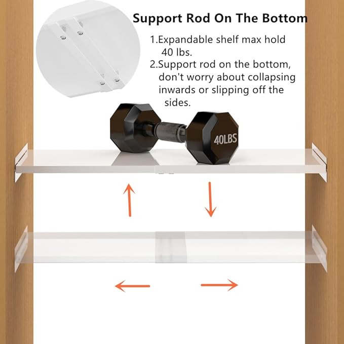 Slideep Adjustable Closet Shelf with Seamless Sticker, Metal Expandable Wardrobe Shelves Organizer for School Locker, Cabinet, Wardrobe, Cupboard, Kitchen 3 Pack-11.8'' Width