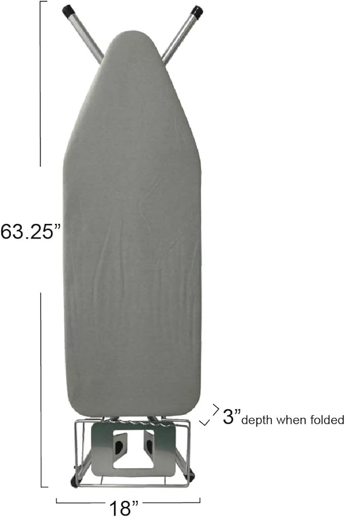 Household Essentials Wide Top Ironing Board, 4-Legs, Steel Top Ironing Board with Fixed Iron Rest, Fiber Pad, Scorch and Stain Resistant, Silver Frame and Silicone-Coated Cotton Cover