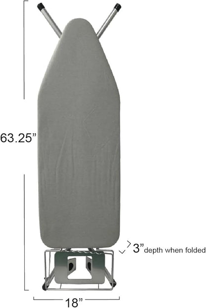 Household Essentials Wide Top Ironing Board, 4-Legs, Steel Top Ironing Board with Fixed Iron Rest, Fiber Pad, Scorch and Stain Resistant, Silver Frame and Silicone-Coated Cotton Cover
