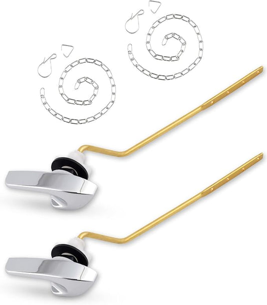 2 Pack Universal Brass Toilet Handle Replacement Kit, Side/Angle Mount Toilet Flush Handle Compatible with Kohler K-GP30324-CP/TOTO/American Standard, Stainless Steel Flapper Chain, Chrome