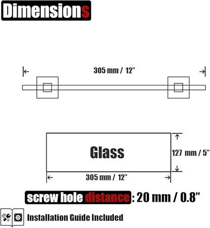 JQK Bathroom Glass Shelf Black, Tempered Glass Shower Storage 12 by 5 inches, 304 Stainless Steel Matte Black Wall Mount, TGS201L12-PB