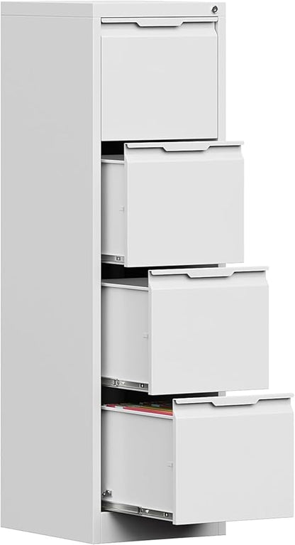 4 Drawer File Cabinet, Tall Vertical Filing Cabinets for Home Office, Locking Metal File Cabinet for Letter/Legal/A4/F4 Size, Assemble Required