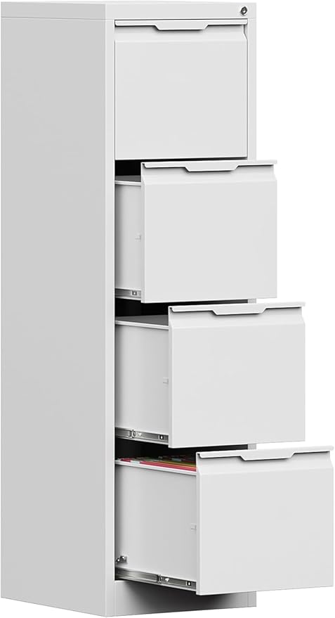 4 Drawer File Cabinet, Tall Vertical Filing Cabinets for Home Office, Locking Metal File Cabinet for Letter/Legal/A4/F4 Size, Assemble Required