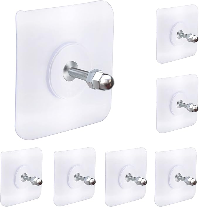 AIERSA Screw Free Sticker,Adhesive Hooks Heavy Duty,Wall Hooks for Hanging,Seamless Screws for Wall Mount,2 in 1 Reusable for Kitchen,Bathroom,Home,Office(7 Pcs, 16mm)
