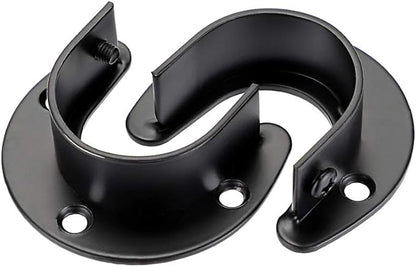 OwnMy 4 Packs Closet Rod End Supports Brackets 1-1/2" Diameter, U Shaped Stainless Steel Closet Pole Sockets Flange Rod Holder for Closet Wardrobe Shower Curtain (Black)