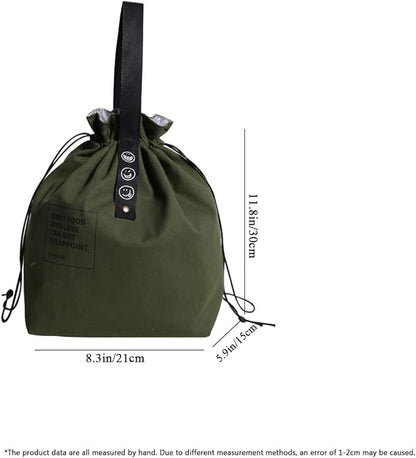 Canvas Drawstring Lunch Bag Insulated Lunch Bento Tote Bag Reusable Lunch Bag with Handle and Drawstring Closure for Women Work Picnic or Travel (COLOR1)