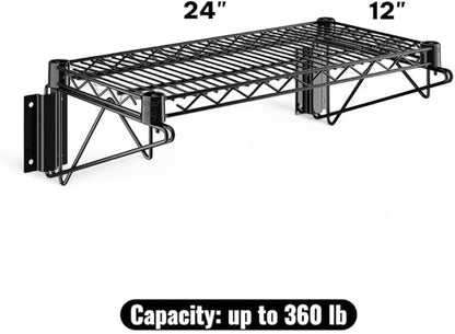 12" x 24" Black Wall-Mounted Wire Shelf with Epoxy Coating, Heavy-Duty Steel Storage Rack, NSF Certified, Easy Installation, Open Wire Design for Kitchen, Garage, or Utility Storage