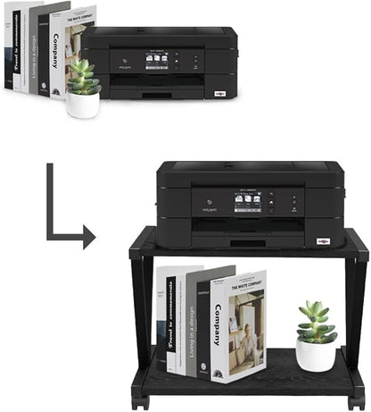 VEDECASA Retro Desktop Printer Stand 2 Double Tiers Wood Printer Shelf Modern Wood Storage Book Shelf Organizor for Home Office Stylish Sturdy V Shaped (Black)
