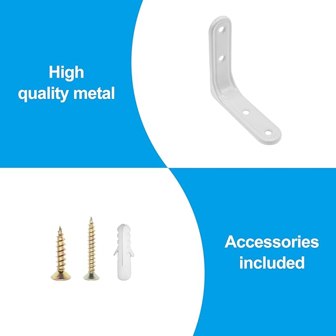 8pcs 3 Inch Heavy Duty L Brackets - 90 Degree Wall Mount Right Angle Corner Braces for Shelves, Wood, Cabinets - White Powder Coated Steel Shelf Supports with Mounting Screws Included