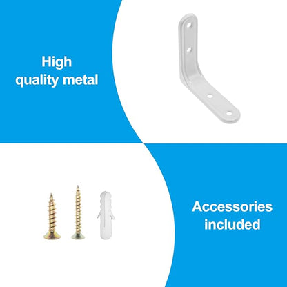 8pcs 3 Inch Heavy Duty L Brackets - 90 Degree Wall Mount Right Angle Corner Braces for Shelves, Wood, Cabinets - White Powder Coated Steel Shelf Supports with Mounting Screws Included