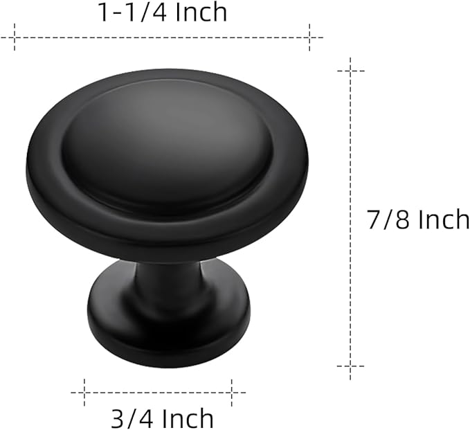 Ravinte 25 Pack 1-1/4 Inch Kitchen Cabinet Knobs Matte Black Zinc Pulls Door Handles for Dresser Drawers