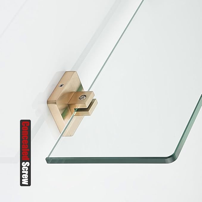 JQK Bathroom Glass Shelf, Tempered Glass Shower Storage 8 by 5 inches, 304 Stainless Steel Champagne Bronze Wall Mount, TGS201L8-CB