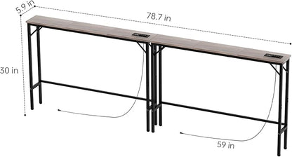 Aduanbang 78.7 inch Narrow Console Table with Outlet, Sofa Table Set of 2, Behind Couch Table, Long Entryway Tables with Charging Station, for Living Room, Rustic Brown