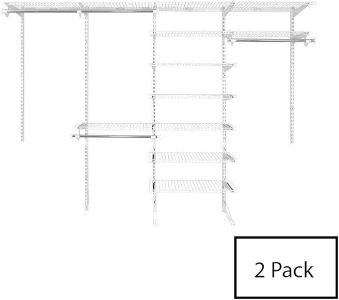 Rubbermaid FastTrack 6 to 10 Foot Wide White Wire Closet Organization Configuration Storage Kit with Shelves, 2 Pack