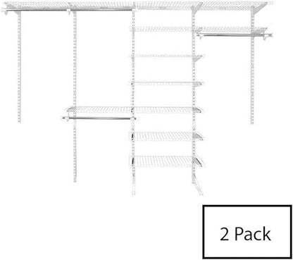 Rubbermaid FastTrack 6 to 10 Foot Wide White Wire Closet Organization Configuration Storage Kit with Shelves, 2 Pack