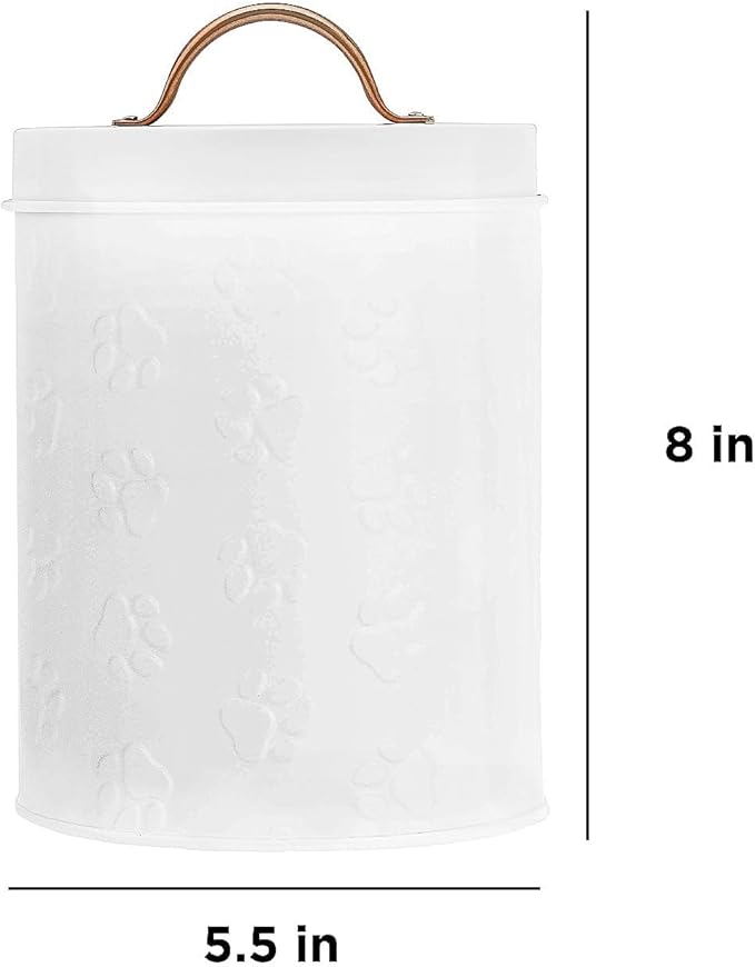 Amici Pet Puppy Paws White Metal Food Canister, Small, 64oz