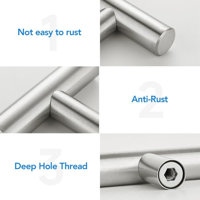 Brushed Nickel Cabinet Handles Single Hole Stainless Steel Drawer Pulls for Cabinets, Dresser, Bathroom 5 Pack