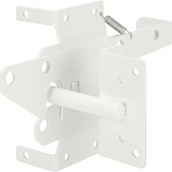Self-Locking Gate Latch Heavy Duty Post Mount Automatic Gravity Lever for Wooden/PVC Fence, Door Lock with Fasteners Hardware for Secure Pool |Yard | Garden, Steel, White
