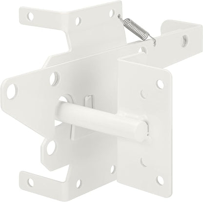 Self-Locking Gate Latch Heavy Duty Post Mount Automatic Gravity Lever for Wooden/PVC Fence, Door Lock with Fasteners Hardware for Secure Pool |Yard | Garden, Steel, White