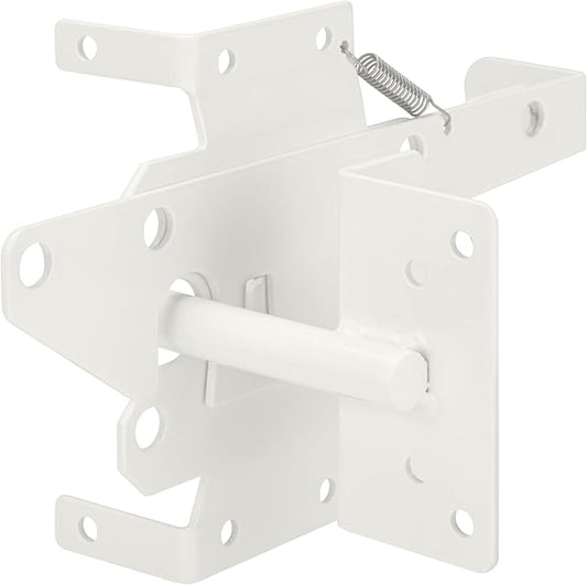 Self-Locking Gate Latch Heavy Duty Post Mount Automatic Gravity Lever for Wooden/PVC Fence, Door Lock with Fasteners Hardware for Secure Pool |Yard | Garden, Steel, White