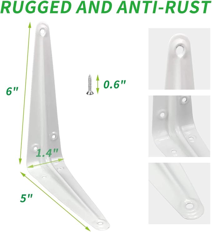 Shelf Brackets 6 Inch, 20 Pack White Metal Heavy Duty L Adjustable Floating Shelves Bracket, 6 x 5 Inch Farmhouse Decorative Shelf Angle Bracket for Wall with Screws