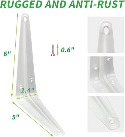 Shelf Brackets 6 Inch, 20 Pack White Metal Heavy Duty L Adjustable Floating Shelves Bracket, 6 x 5 Inch Farmhouse Decorative Shelf Angle Bracket for Wall with Screws