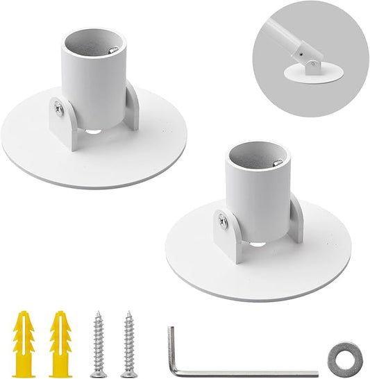 Shower Curtain Rod Bracket, 2Pcs 26mm Inner Diameter Titanium Steel Shower Curtain Rod Single Swivel Flange Easy Installation Curtain Rod Wall-Mount Bracket with Screws (White)