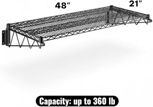 21" x 48" Black Wall-Mounted Wire Shelf with Epoxy Coating, Heavy-Duty Steel Storage Rack, NSF Certified, Easy Installation, Open Wire Design for Kitchen, Garage, or Utility Storage