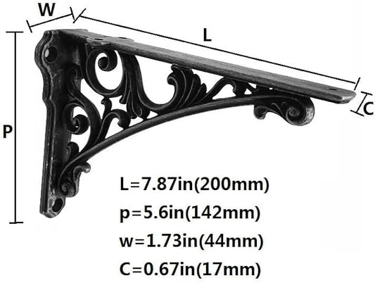 Decorative Shelf Bracket 8 inch, Rustic Black Iron Brackets for Shelving, Heavy Duty Vintage, DIY Projects, Hardware Included, 4 Pack, 7.87x5.6x1.73 inch,Baroque Style