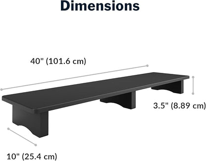 Vari Modern Monitor Riser - Large Dual Monitor Stand - Elevated Desk Shelf for Home Office Organization - Durable and Lightweight - Ideal for Computer and Gaming Setup - Black, 40”x10”x4”