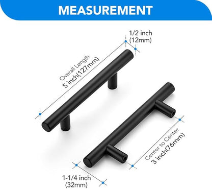Black Cabinet Handles 3 Inch Hole Spacing Stainless Steel Drawer Pulls for Cabinets, Dresser, Bathroom 30 Pack