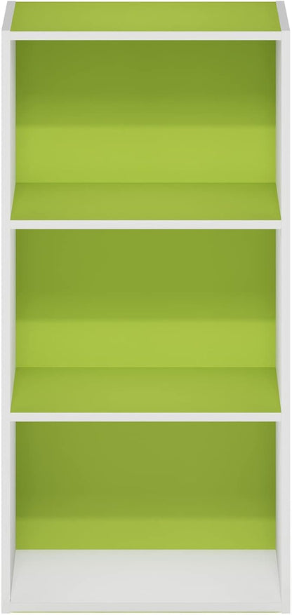 Furinno Luder 3-Tier Open Shelf Bookcase, Green/White