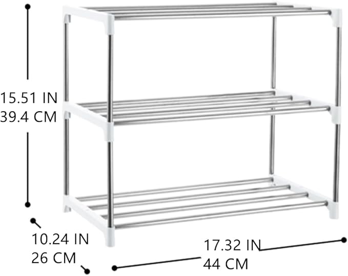 3-Tier Stackable Small Shoe Rack, Lightweight Shoe Shelf Storage Organizer for Entryway, Hallway and Closet(White)
